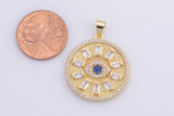 1pc 18k Gold Coin Evil Eye Charm Diamond CZ Drop Charm Cubic Protector Pendant Tiny Lucky Dainty Necklace - 23mm