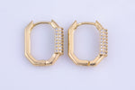 2 pcs 18k Gold Earrings Bold CZ rectangle hoop earrings / minimalist earrings gift - 14x17mm- 2 pcs per order