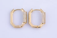 2 pcs 18k Gold Earrings Bold CZ rectangle hoop earrings / minimalist earrings gift - 14x17mm- 2 pcs per order