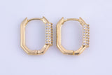 2 pcs 18k Gold Earrings Bold CZ rectangle hoop earrings / minimalist earrings gift - 14x17mm- 2 pcs per order