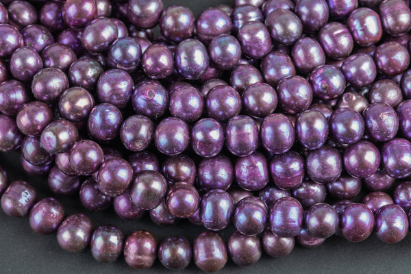 8-9mm Off Round Potato Freshwater Pearl- Full 15 inch strand- Raspberry Purple