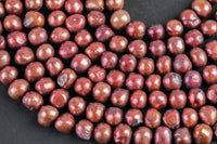 8-9mm Off Round Potato Freshwater Pearl- Full 15 inch strand- Raspberry Red
