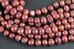 8-9mm Off Round Potato Freshwater Pearl- Full 15 inch strand- Raspberry Red