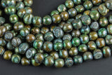 10mm A Quality Flat Round Peacock  Freshwater Pearls- Teal