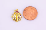 2 pc 18K Gold Pink Lady Bug Insect Cubic Zirconia Charm - Bracelet Necklace Pendant Earring Findings - 14mm