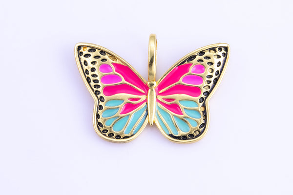 1x Enamel Monarch Butterfly Gold Pink Butterfly Pendant Dream Animal Lover Necklace Pendant Charm Designer Colorful Jewelry Making-30mm