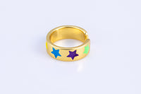 Gold Star Enamel Ring, Flower Ring, Open Ring Adjustable Dainty Gold Stacking Ring Minimalist for Kids Teenager Friendship Ring