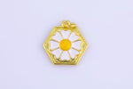 2 pcs Gold  Enamel Daisy Sunflower, Flower, Botanical Love Bracelet Charm, Necklace Pendant, Findings for Jewelry Making