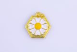 2 pcs Gold  Enamel Daisy Sunflower, Flower, Botanical Love Bracelet Charm, Necklace Pendant, Findings for Jewelry Making