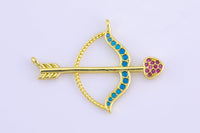 2pcs Gold  CZ Cupid Arrow Pendant Micro Pave Arrow Charm Cubic Zirconia Drop Connector Pendant for Necklace Earring-28x38mm