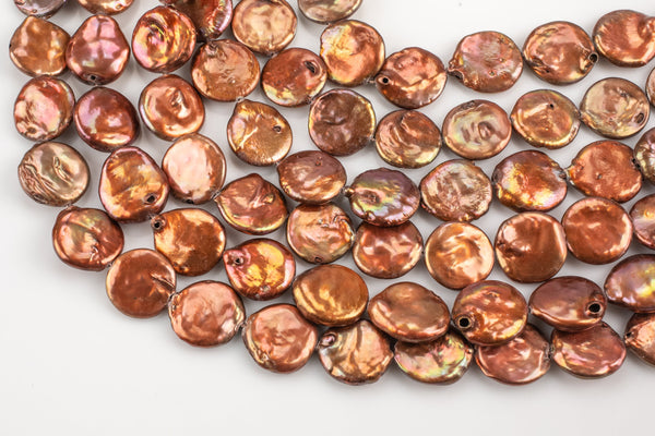 15mm Orange Pearl Freshwater Pearl Coins, Full strands 15.5"