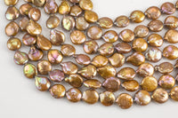 12mm Olivine Coin Pearl Freshwater Pearl, Full 15.5 strands