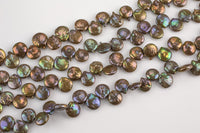 A 10-11mm Top Drilled Coin Pearl Freshwater Pearl, Full strands- Dark Olivine