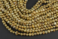 8mm A Quality Flat Round Freshwater Pearls- Golden Olive
