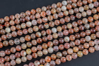 Flower Sunstone Beads Smooth round - A Quality - 4mm, 8mm, 10mm, 12mm -  Full 15.5 Inch Strand Gemstone Beads