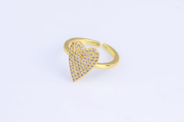 1 pc Gold Ring Heart Dainty Ring, Adjustable Ring, Minimalist Cz Ring, Micro Pave Ring, Gold Open Ring, Dainty Jewelry