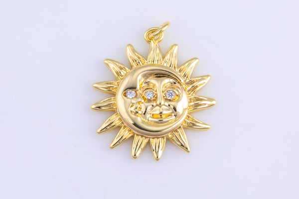 2 pcs 18k Gold Coin Sun Moon Charm Diamond CZ Drop Charm Cubic Pendant Tiny Lucky Dainty Necklace - 19mm- 2 pcs per order