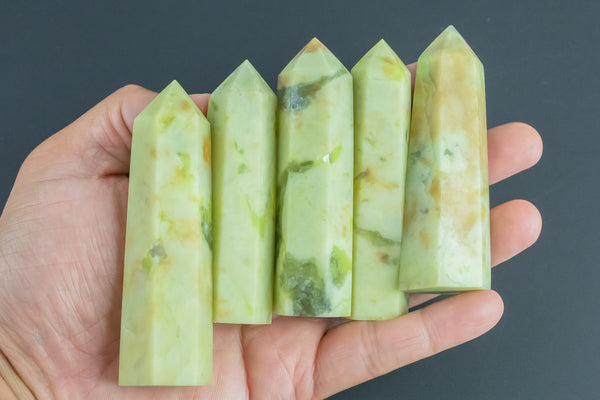 1 Pc Natural Olive Jade Obelisk Tower Point wand healing crystal Towers