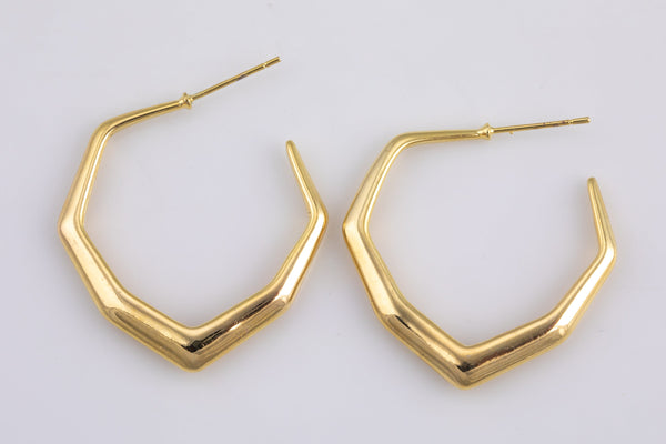 1 pairs 18kt Gold  Hoop Stud Tube Wire Earring, Earring 31mm