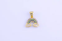 1 pc 24K Gold SunBurst Charm for Necklace Multi Color Cz Charm Micro Pave Rainbow Charm Gold Sun Rise Celestial Jewelry-14mm