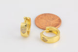 14mm 18kt Gold Heart Huggie Hoops- 14mm CZ Hoop Earring with CZ Set- 1 pair per order Huggies