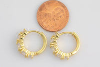 17mm 18kt Gold Huggie Hoops- 17mm CZ Hoop Earring with CZ Set- 1 pair per order Huggies