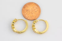 17mm 18kt Gold Heart Huggie Hoops- 17mm CZ Hoop Earring with CZ Set- 1 pair per order Huggies