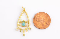 2 pcs Evil Eye Gold Blue Opal Talisman Charm Necklace, 14k Gold  Teardrop Pendant Lucky Medallion Pendant for Necklace- 15x29mm