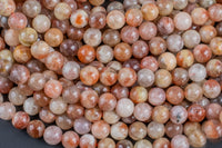 Flower Sunstone Beads Smooth round - A Quality - 4mm, 8mm, 10mm, 12mm -  Full 15.5 Inch Strand Gemstone Beads