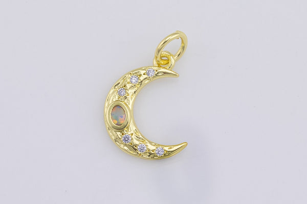 1pc Dainty 18k Gold Opal Moon Charm for Bracelet Necklace Pendant Findings for Jewelry Making- 10x14mm