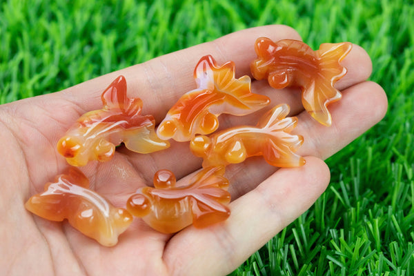 Carnelian Goldfish Figurine About 0.8 across Pre-charged- drilled on top to attach to string.