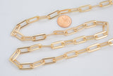 Chunky Paperclip Chain Necklace 6x14mm 8x21mm 18kt Gold Jumbo Link Paper Clip Chain 1 yard, Nickel Free Unfinished Link Chain