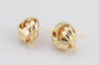 4pc 18K Gold Knot Earrings Stud Semi Earrings- 2 pairs per order - 14mm