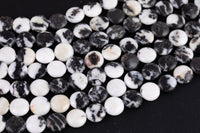 Natural White Zebra Jasper Beads Puffy Coin 12mm Full Strand 15.5 Inches Long AAA Quality
