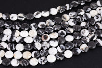 Natural White Zebra Jasper Beads Puffy Coin 12mm Full Strand 15.5 Inches Long AAA Quality
