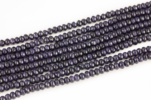 Blue Goldstone Beads Faceted Roundel 6mm Beads Puffy Full Strand 15.5 Inches Long AAA Quality