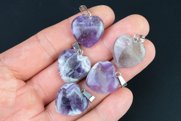 Natural Amethyst Heart Charm Healing Stone Size appr 25mm / 1" x 1" - Gemstone Hearts