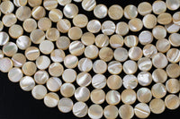 Natural Mother of Pearl, Coin 10mm- Full 15.5 inch strand Gemstone Beads Shell Beads