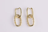 1 pair Rectangle Paperclip Earring 14k Gold Plated Earrings with CZ Cubic Zirconia inlay 12x35mm