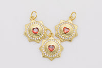 1 pc 18k Gold  Micro Pave Heart Sun Pendant , Heart Charms, Lock Necklace Charms, CZ Pave- 13mm