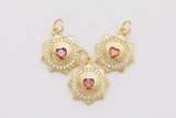 1 pc 18k Gold  Micro Pave Heart Sun Pendant , Heart Charms, Lock Necklace Charms, CZ Pave- 13mm