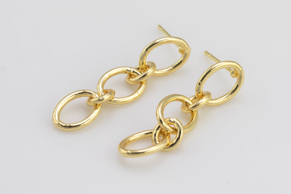 18kt Gold Curb Chain Stud Earring- 1 pair per order- 8x30mm