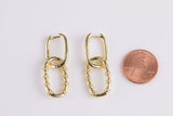 1 pair Rectangle Paperclip Earring 14k Gold Plated Earrings with CZ Cubic Zirconia inlay 12x35mm