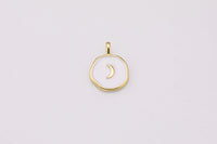 2 pcs Enamel Moon Pendant- 18k Gold CZ Moon Charm, Micro Pave Charm- 18x14mm