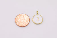 2 pcs Enamel Moon Pendant- 18k Gold CZ Moon Charm, Micro Pave Charm- 18x14mm