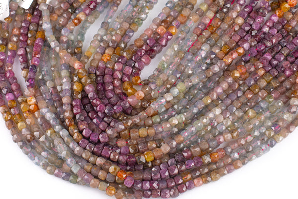 Natural Multi Color Sapphire Faceted Cube Beads Size 4-5mm 15.5" Strand