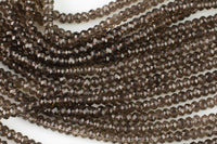 Natural Smokey Quartz High Quality in Diamond Cut Faceted Roundel, 2x4mm - Full 15.5 Inch Strand-Full Strand 15.5 inch Strand