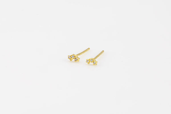 2pc 18K Gold Earrings Dainty Tiny Stud CZ Earrings- 2PC per order - 2x4mm