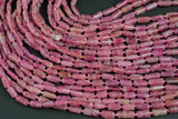 Natural New Organic Cut Raw Unpolished Pink Tourmaline Natural Cylinder Shape Beads 15.5" Strand Gemstone Beads