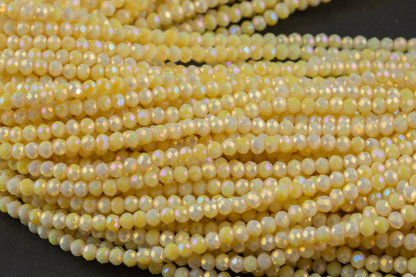 3.5-4mm Crystal Rondelle 1 or 2 or 5 or 10 STRANDS- 13 inch strand- Pale Yellow